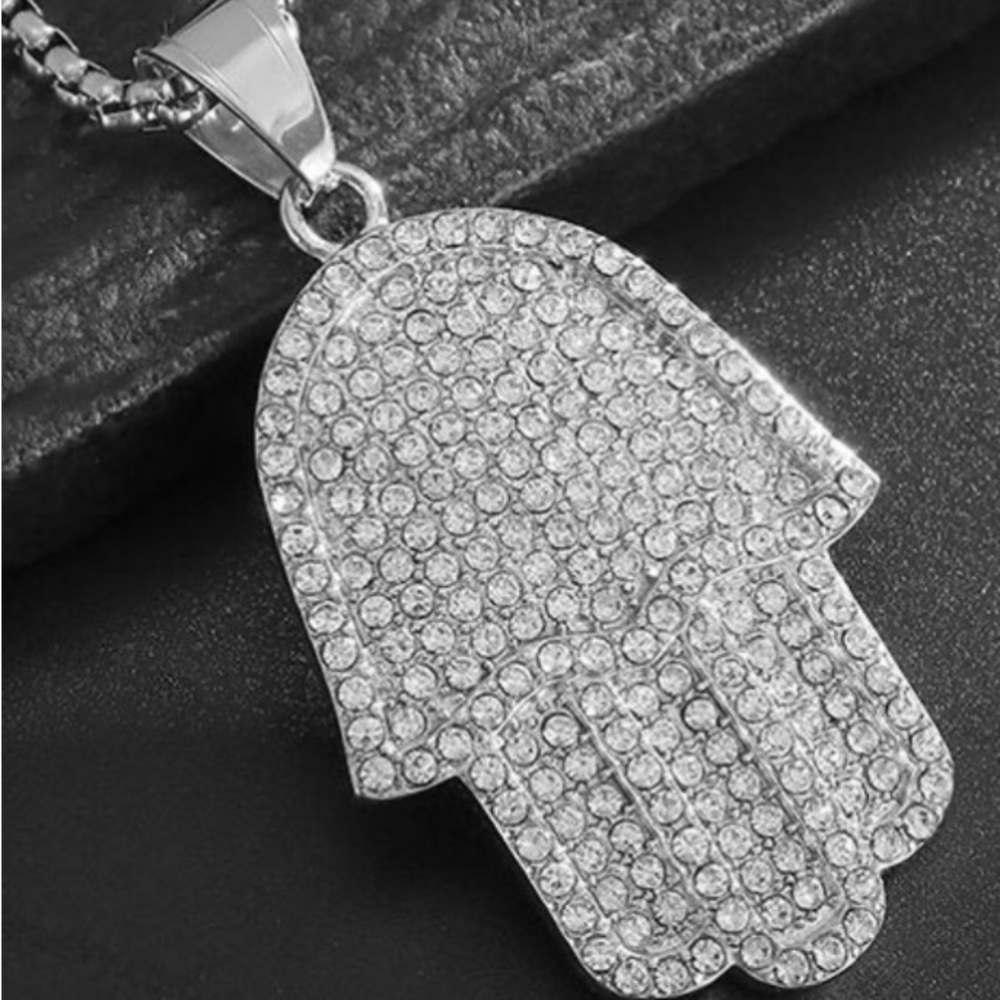Large stainless steel Hamsa pendant.
